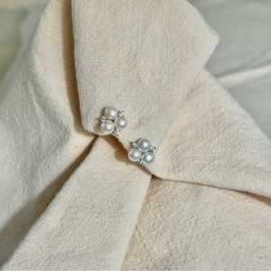 Pair of freshwater pearl and cubic zirconia stainless steel stud earrings